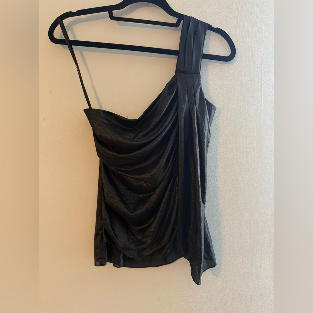 BCBGMaxAzria x Revolve Asymmetrical Draped One-Shoulder Top – Black – Size 0 - Picture 7 of 16